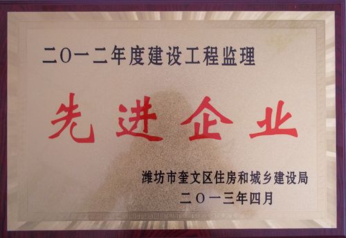 点击查看详细信息<br>标题：2012年度建设工程监理先进企业 阅读次数：3905