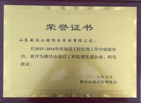 点击查看详细信息<br>标题：2015-2016年度潍坊先进企业荣誉证书 阅读次数：2858
